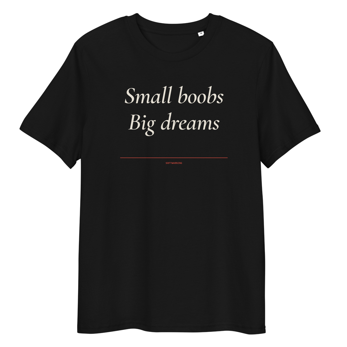 Small Boobs Big Dreams - Black organic cotton T-shirt, front print, print detail