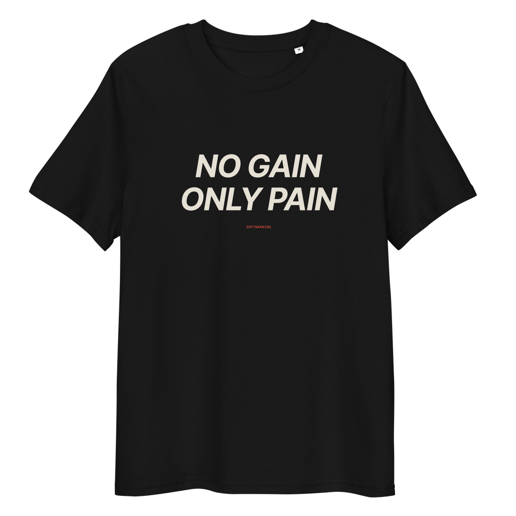 No Gain Only Pain - Black organic cotton T-shirt, front print, print detail