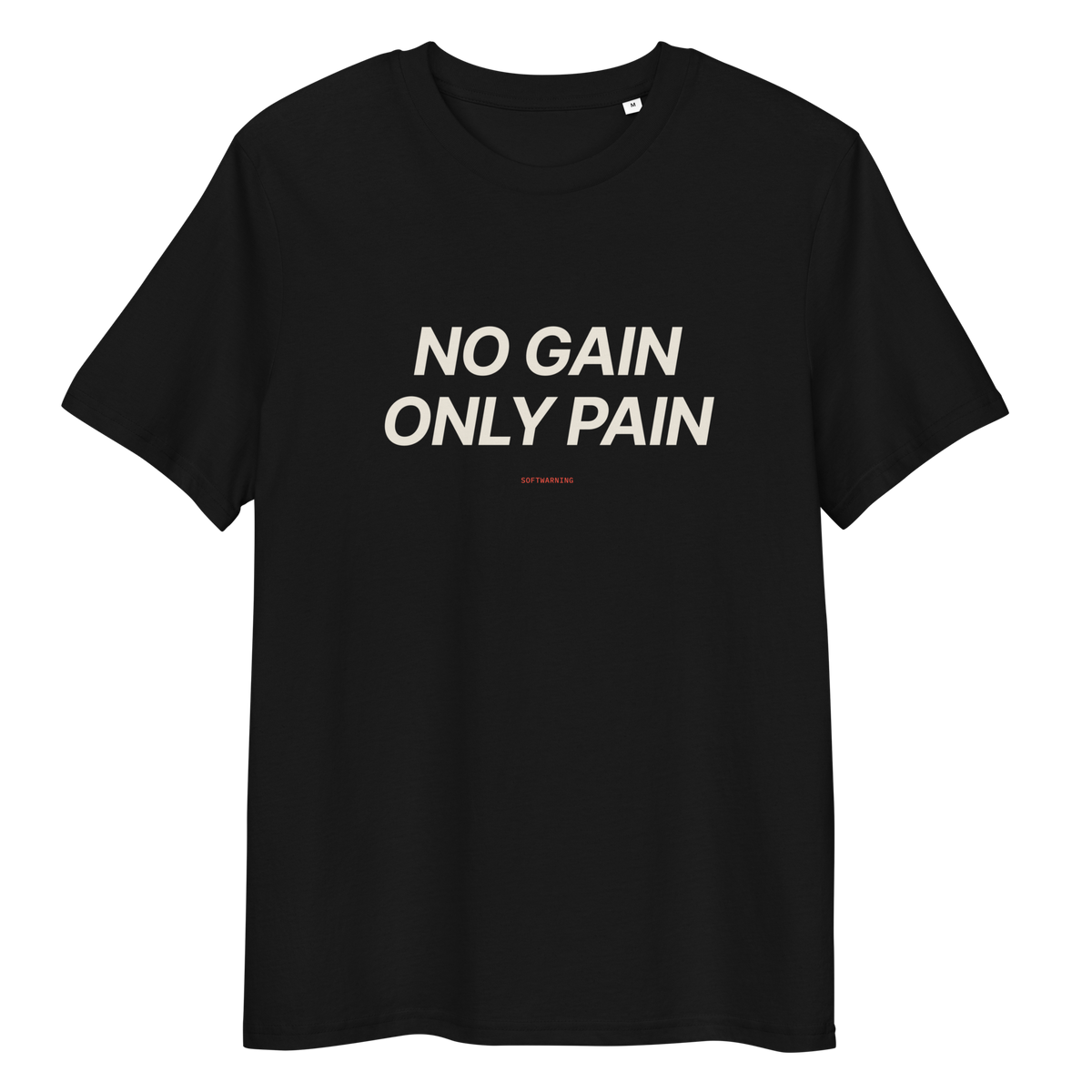No Gain Only Pain - Black organic cotton T-shirt, front print, print detail