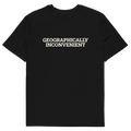 Black product view of the Geographically Inconvenient T-shirt, back