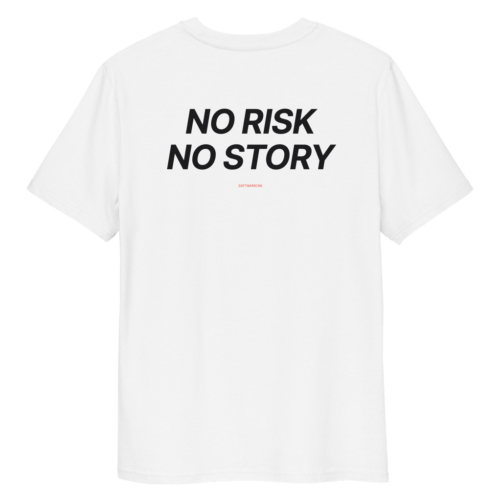 No Risk No Story - White organic cotton T-shirt, back print, print detail