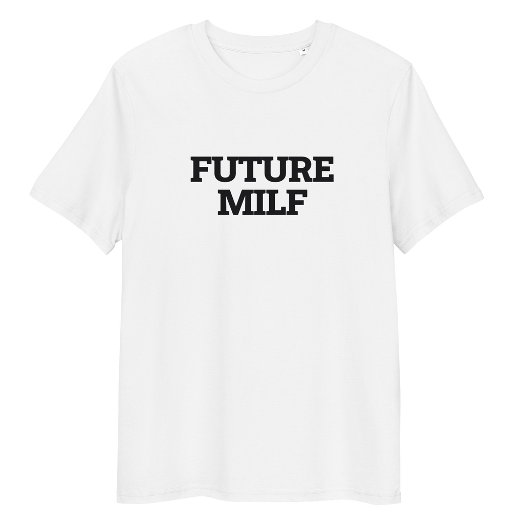 Future MILF - White organic cotton T-shirt, front print, print detail