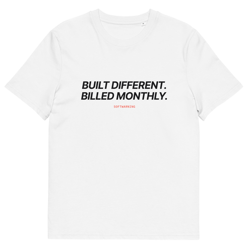 Built Different. Billed Monthly T-shirt in white, front print