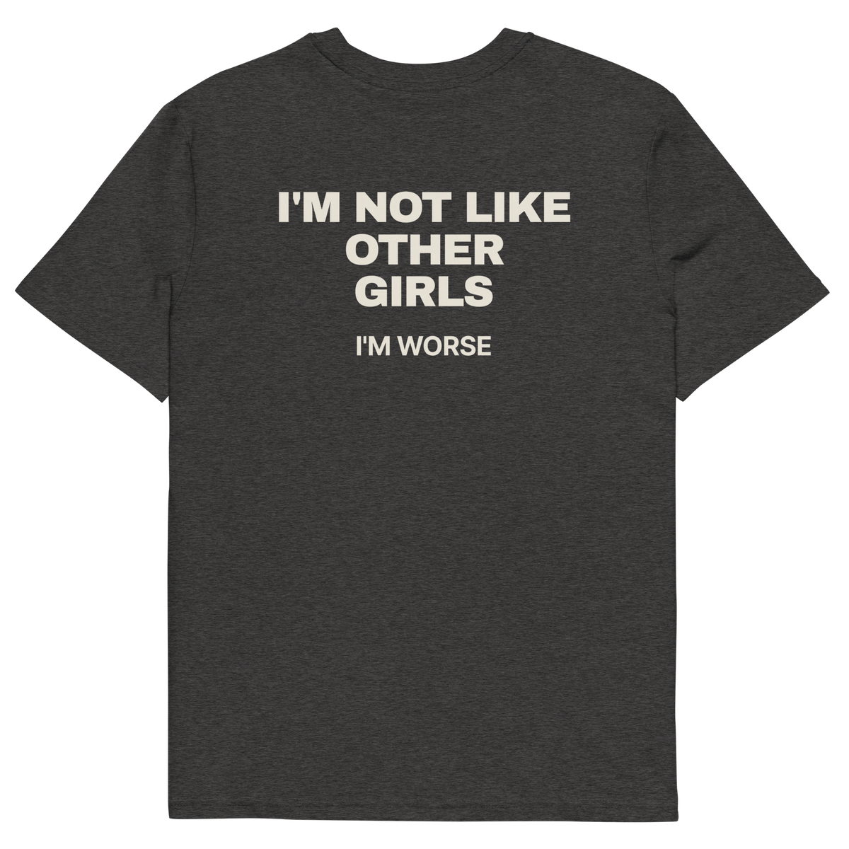 I’m Not Like Other Girls. I’m Worse T-shirt in dark heather grey, back print