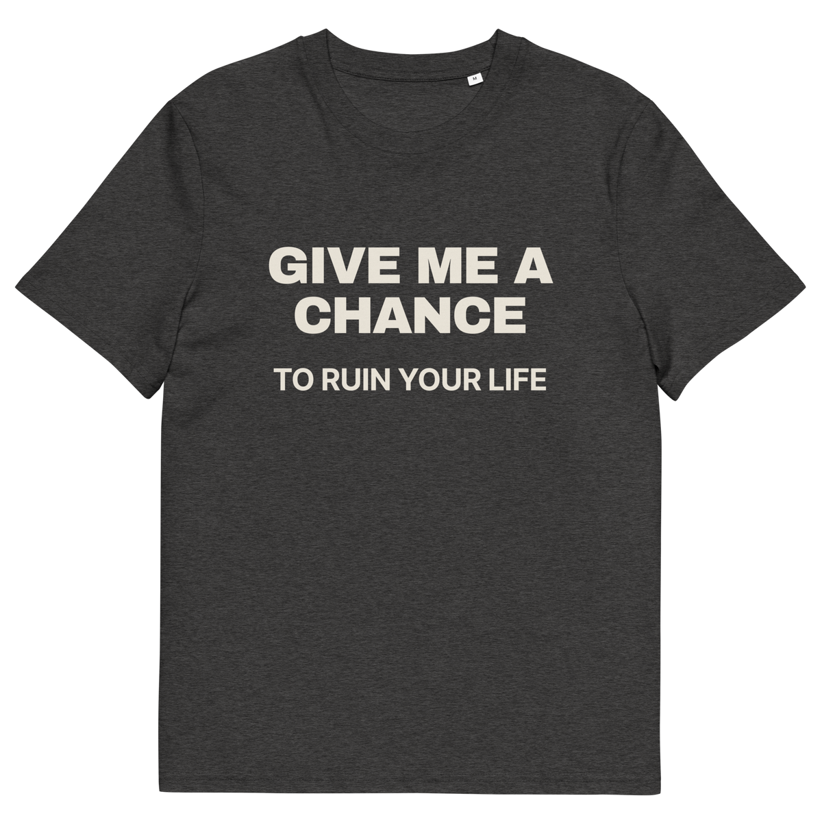 Dark Heather Grey product view of the Give Me a Chance to Ruin Your Life T-shirt, front