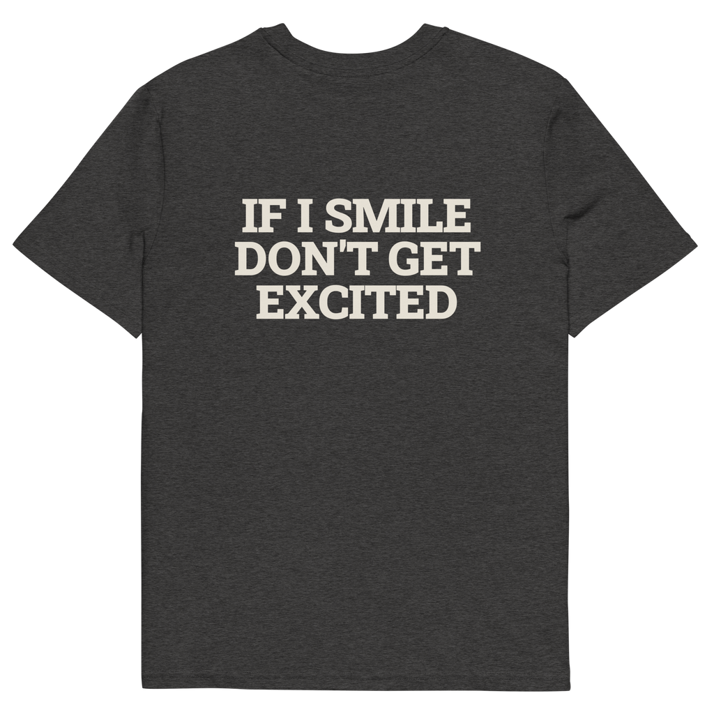Dark Heather Grey product view of the If I Smile, Don’t Get Excited T-shirt, back