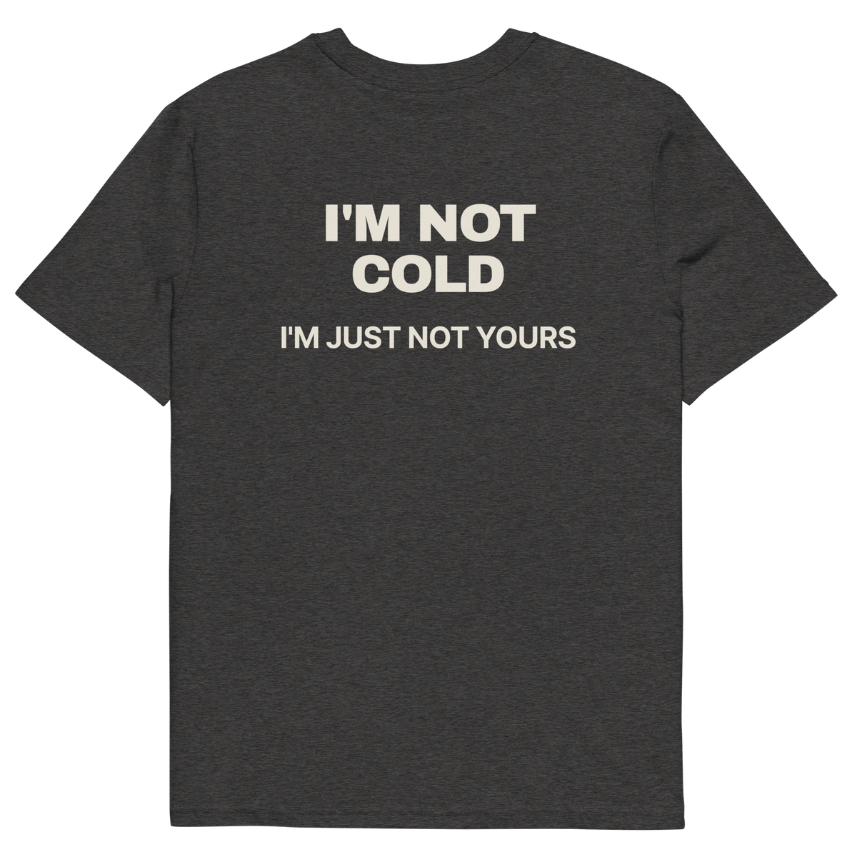 I’m Not Cold. I’m Just Not Yours T-shirt in dark heather grey, back print