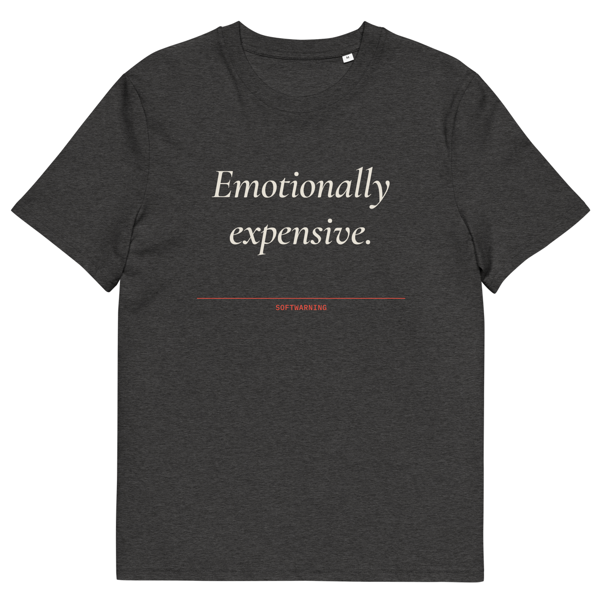 Dark Heather Grey product view of the Emotionally Expensive T-shirt, front