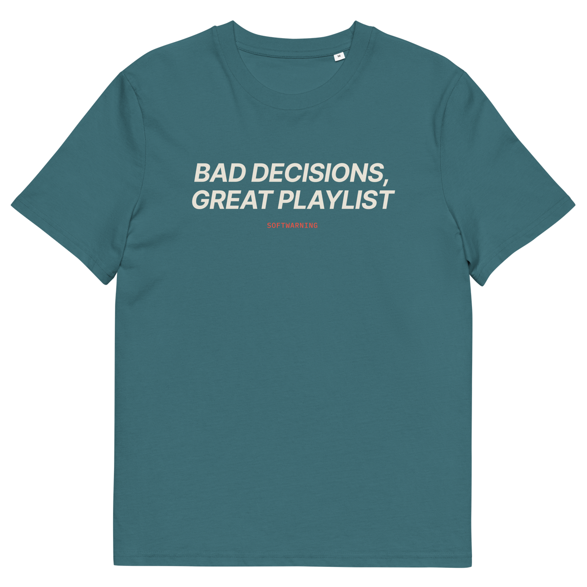 Stargazer product view of the Bad Decisions, Great Playlist T-shirt, front