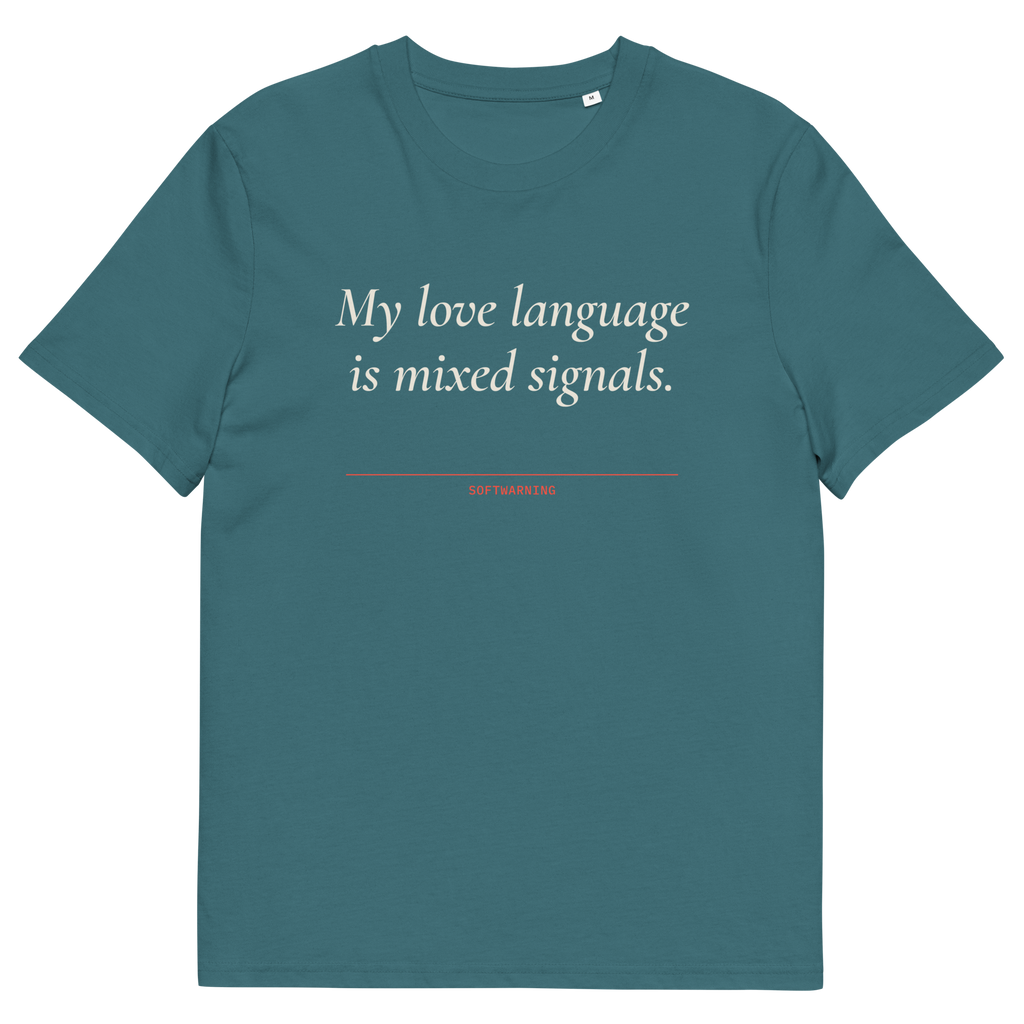 Stargazer product view of the My Love Language Is Mixed Signals T-shirt, front