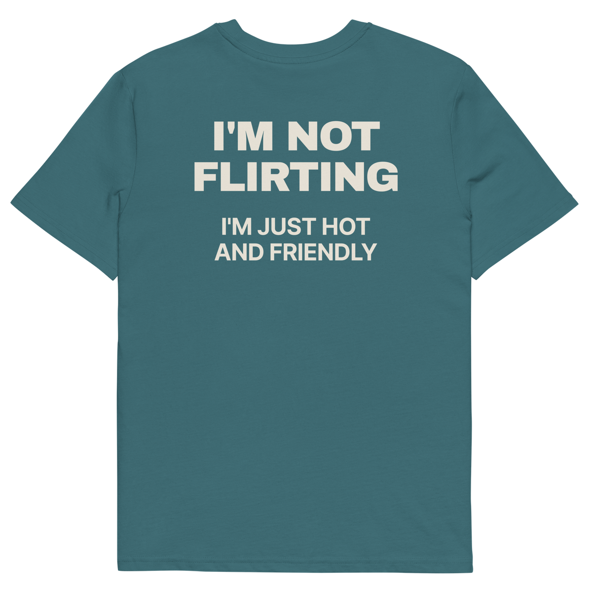I’m Not Flirting, I’m Just Hot and Friendly T-shirt in stargazer, back print