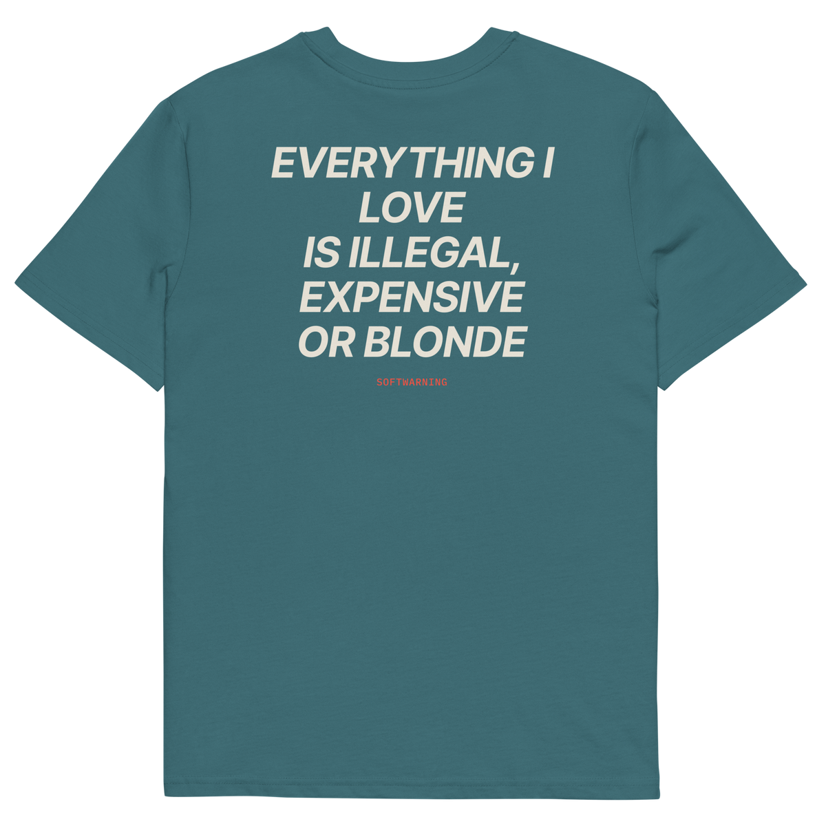 Everything I Love Is Illegal, Expensive, or Blonde T-shirt in stargazer, back print