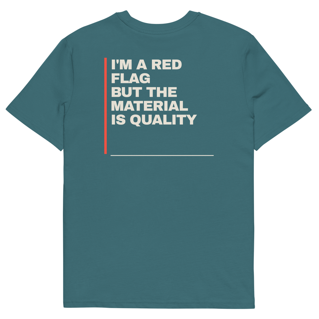Stargazer product view of the I’m a Red Flag but the Material Is Quality T-shirt, back