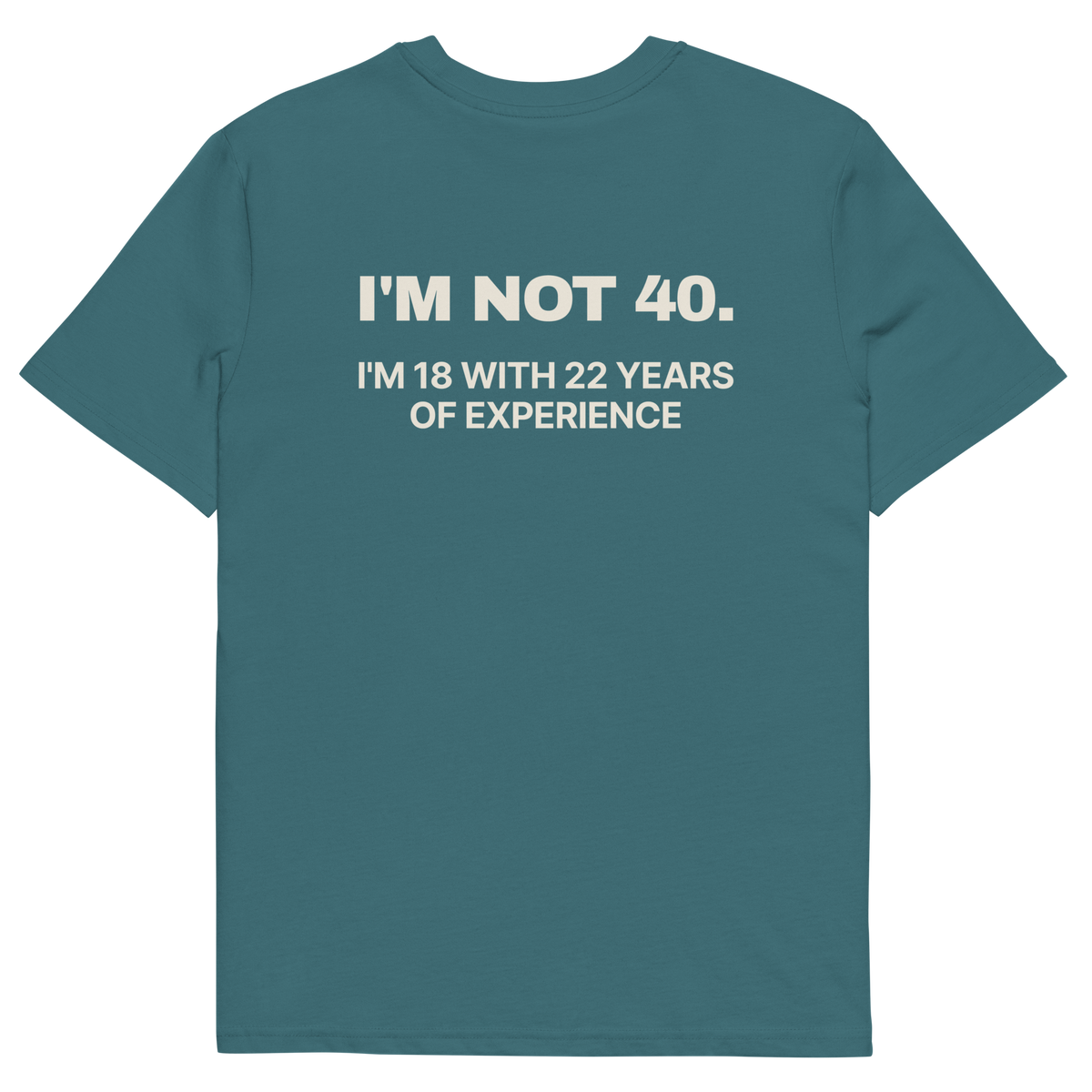 I’m Not 40. I’m 18 with 22 Years of Experience T-shirt in stargazer, back print