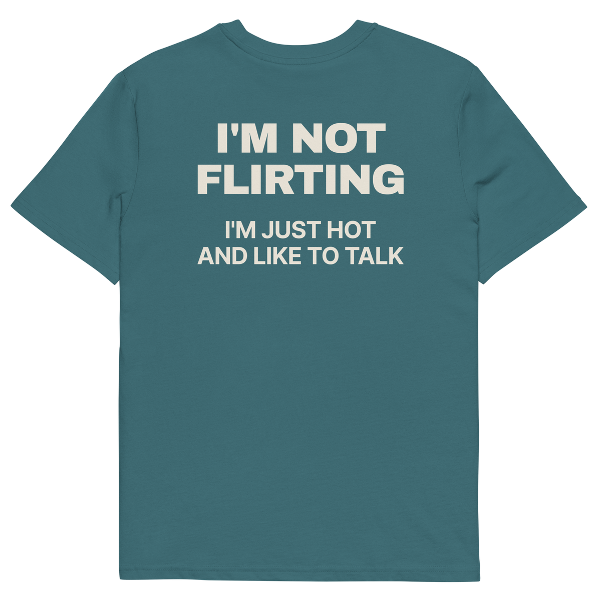 I’m Not Flirting. I’m Just Hot and Like to Talk T-shirt in stargazer, back print