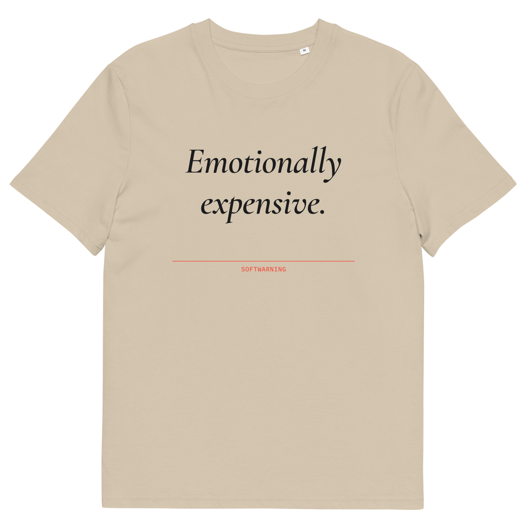 Desert Dust product view of the Emotionally Expensive T-shirt, front