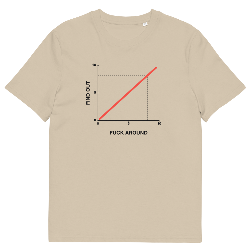 Desert Dust product view of the Fuck Around. Find Out. T-shirt, front