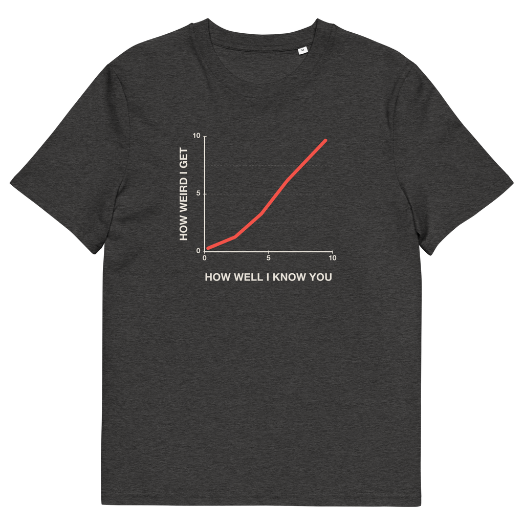 Dark Heather Grey product view of the The Weirder I Get T-shirt, front