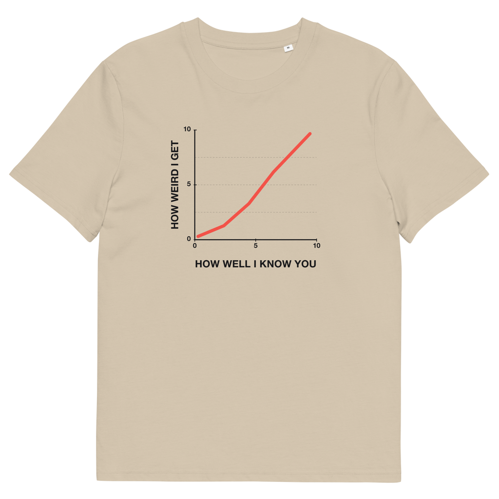 Desert Dust product view of the The Weirder I Get T-shirt, front