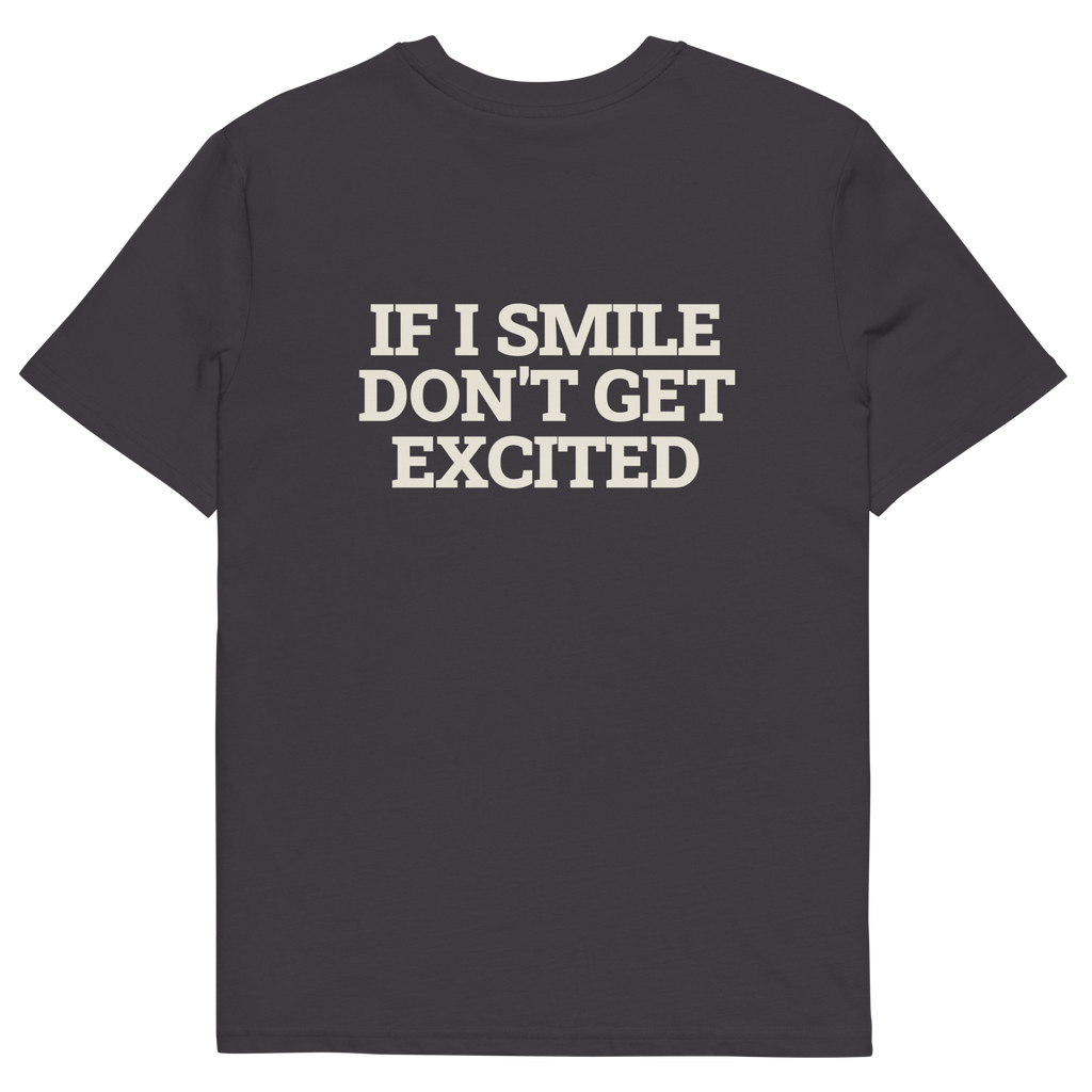 Anthracite product view of the If I Smile, Don’t Get Excited T-shirt, back
