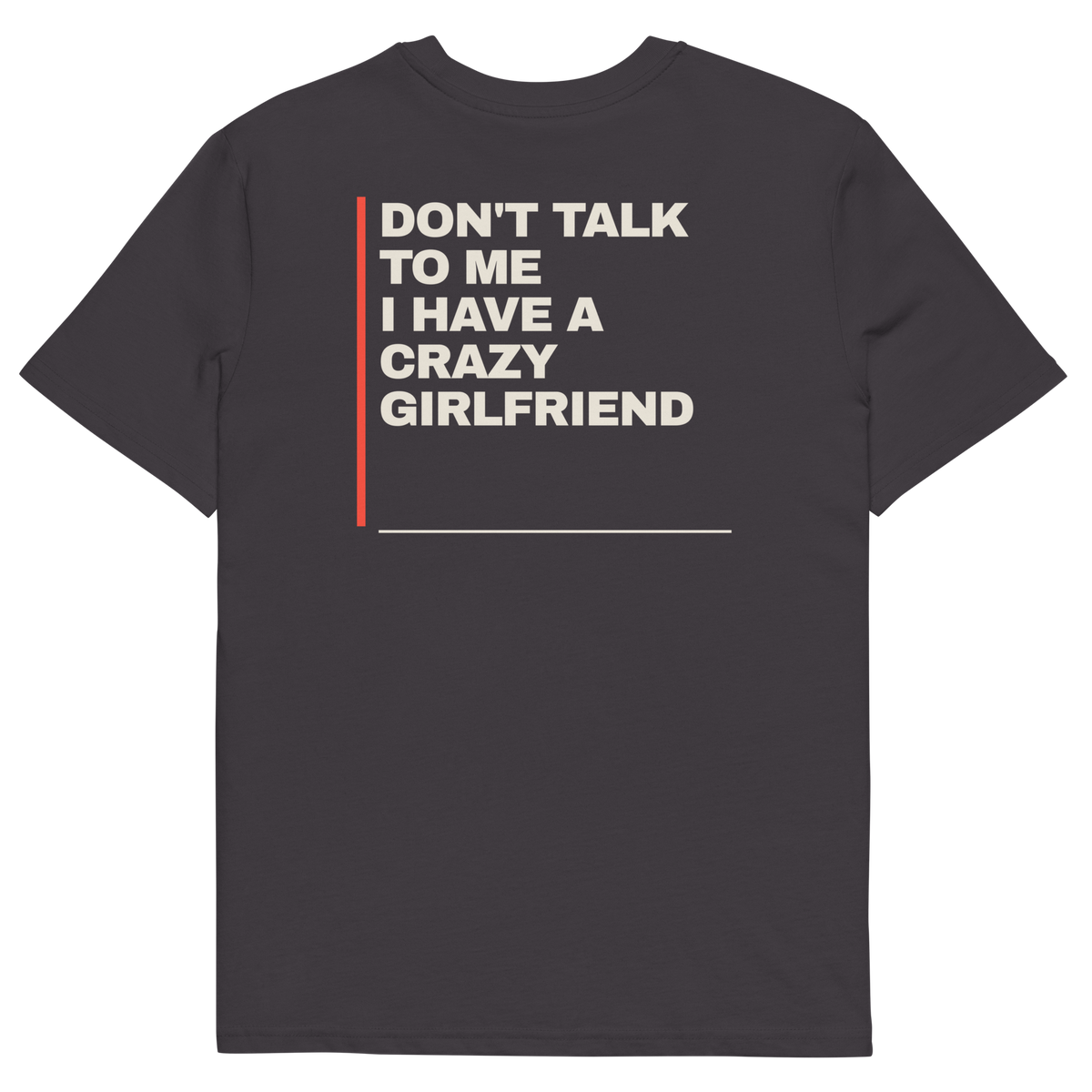 Anthracite product view of the Don’t Talk to Me, I Have a Crazy Girlfriend T-shirt, back