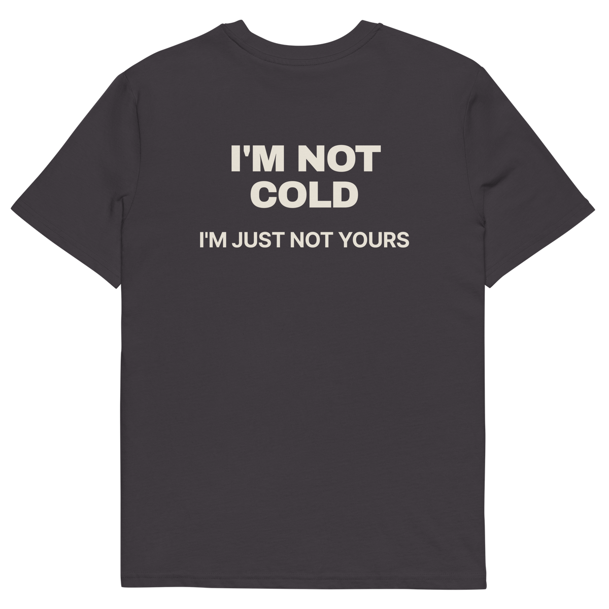 Anthracite product view of the I’m Not Cold. I’m Just Not Yours T-shirt, back