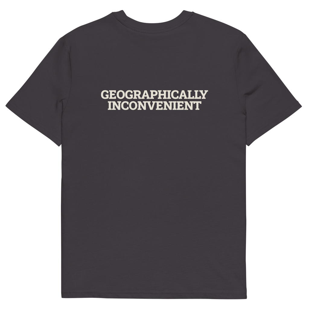Anthracite product view of the Geographically Inconvenient T-shirt, back