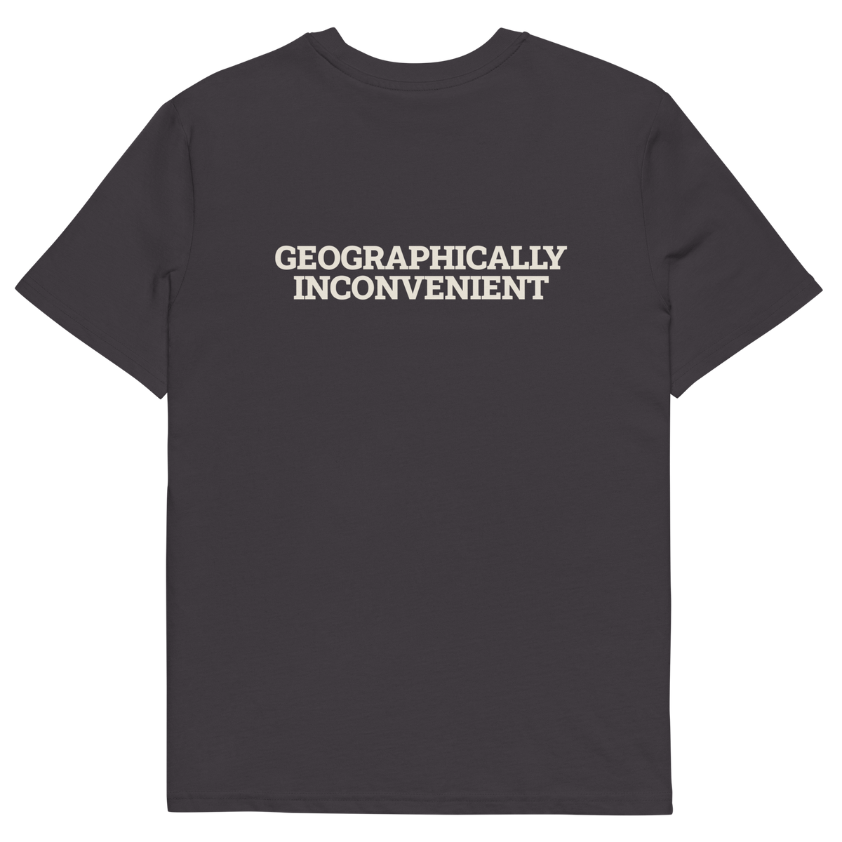 Anthracite product view of the Geographically Inconvenient T-shirt, back