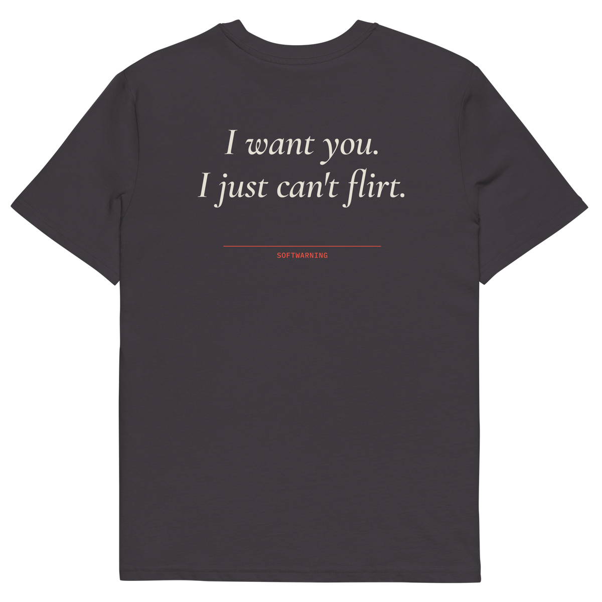 Anthracite product view of the I Want You. I Just Can’t Flirt T-shirt, back