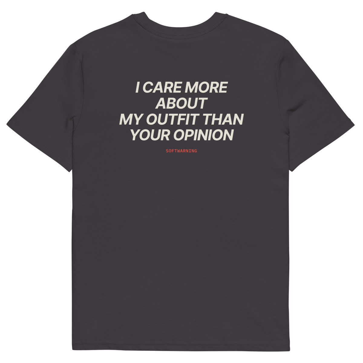 Anthracite product view of the I Care More About My Outfit Than Your Opinion T-shirt, back