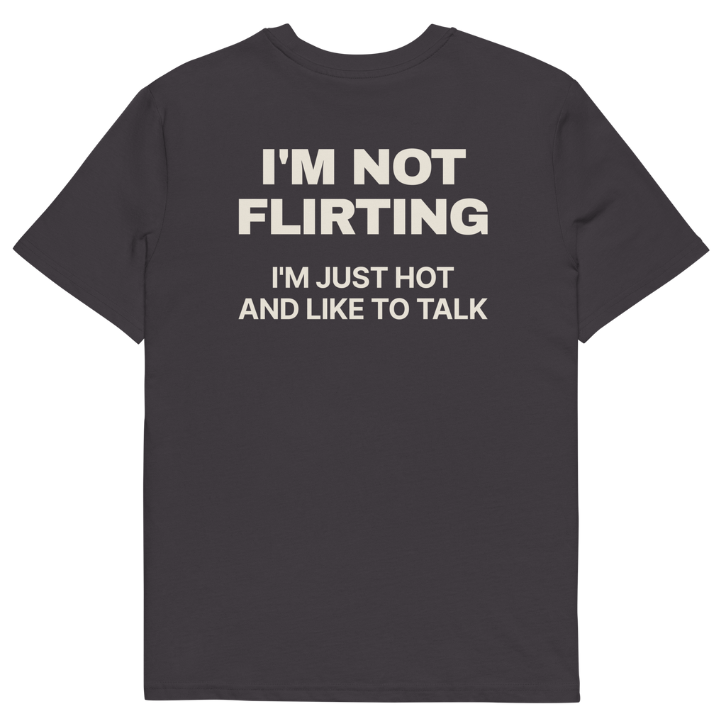 Anthracite product view of the I’m Not Flirting. I’m Just Hot and Like to Talk T-shirt, back