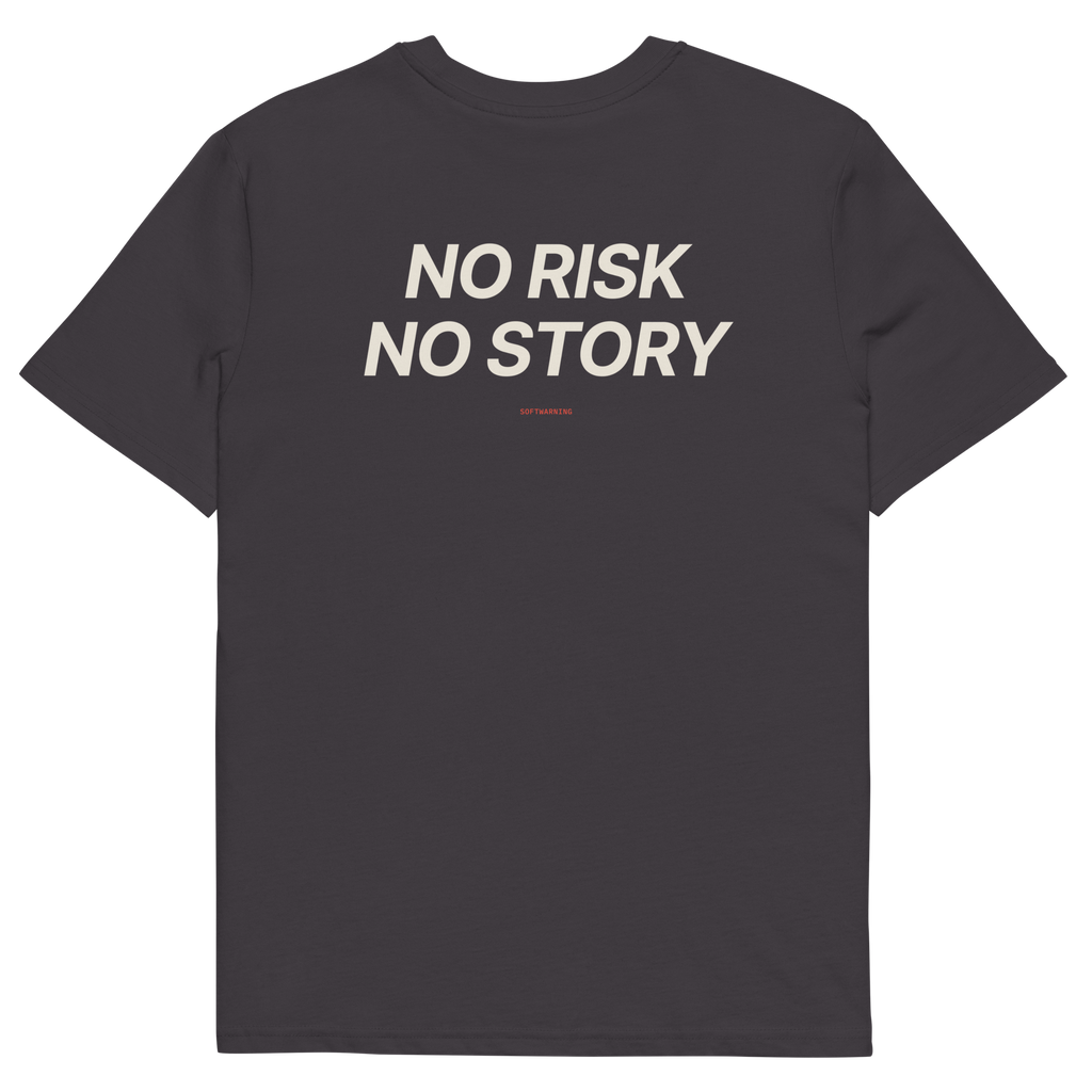 Anthracite product view of the No Risk No Story T-shirt, back