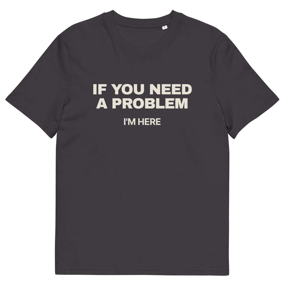Anthracite product view of the If You Need a Problem, I’m Here T-shirt, front