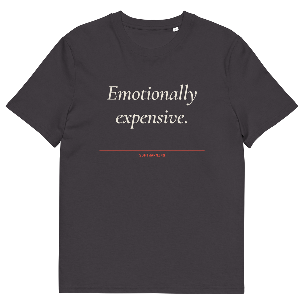 Anthracite product view of the Emotionally Expensive T-shirt, front