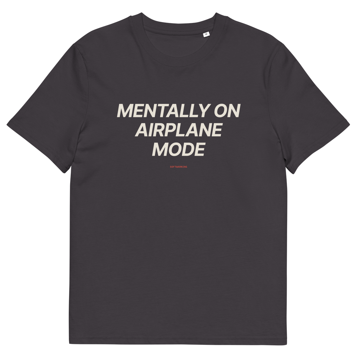 Anthracite product view of the Mentally on Airplane Mode T-shirt, front