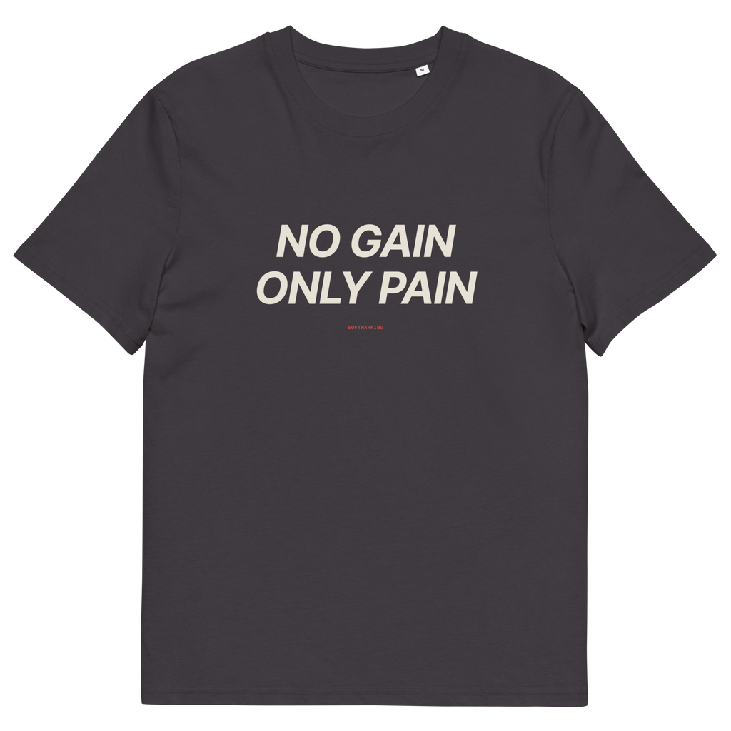 Anthracite product view of the No Gain Only Pain T-shirt, front