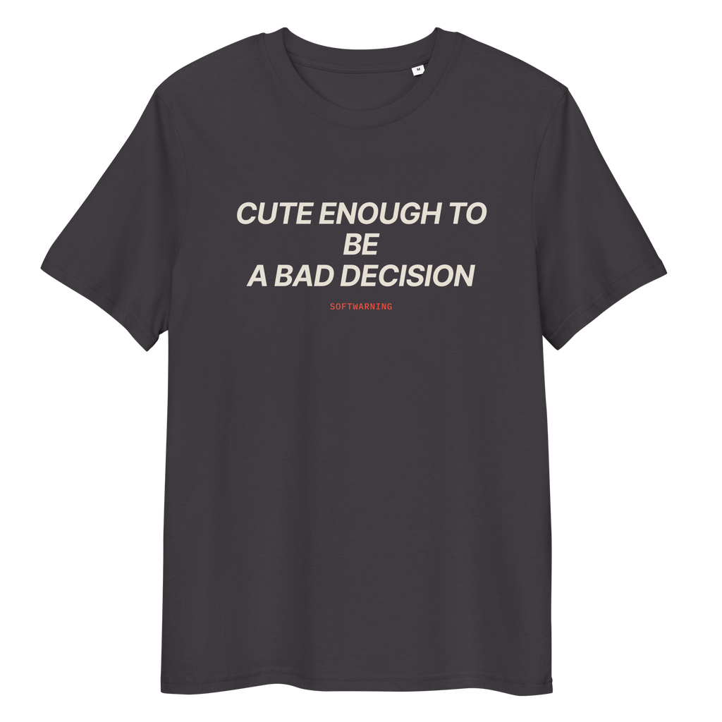 Close-up of the Cute Enough to Be a Bad Decision T-shirt print in anthracite, front view